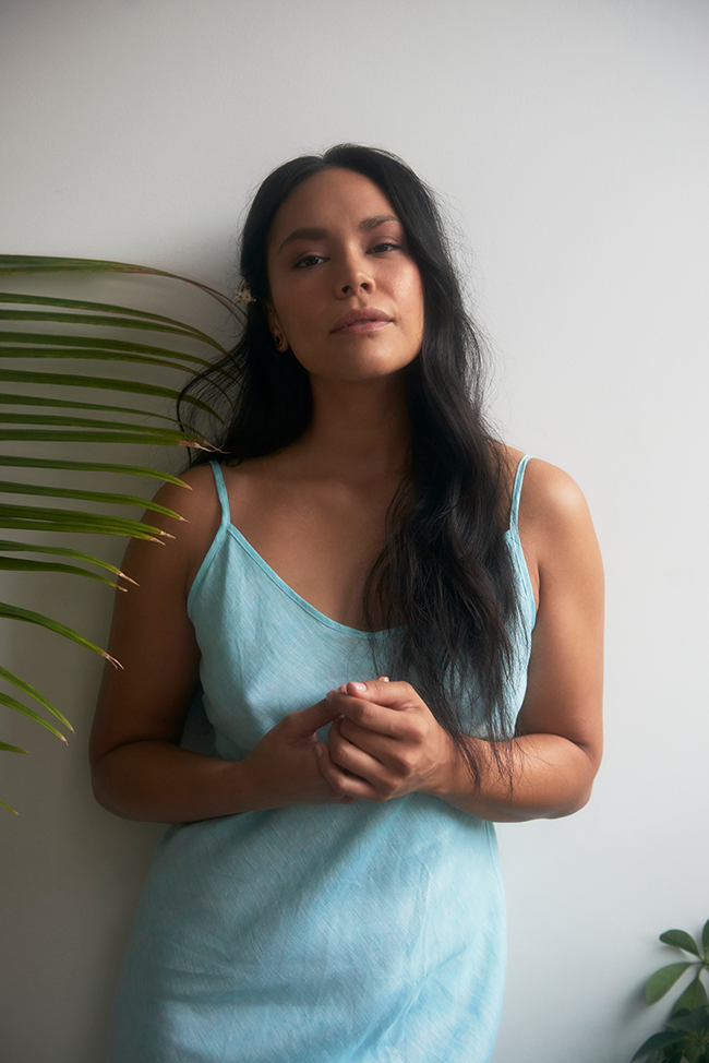 Long Slip Dress Turquoise Linen