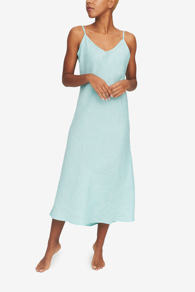 Long Slip Dress Turquoise Linen