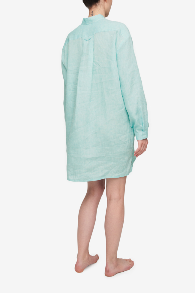 Short Sleep Shirt Turquoise Linen