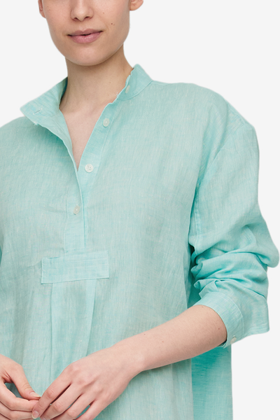 Short Sleep Shirt Turquoise Linen