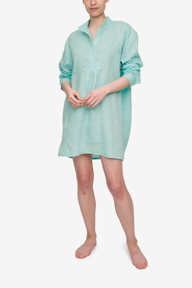 Short Sleep Shirt Turquoise Linen
