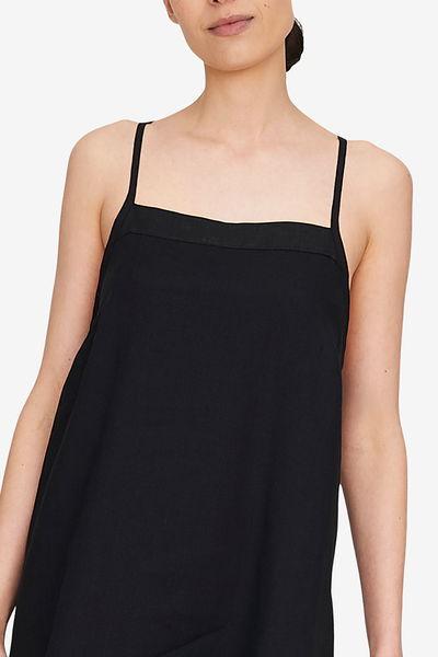 Two Layer Dress Black Linen