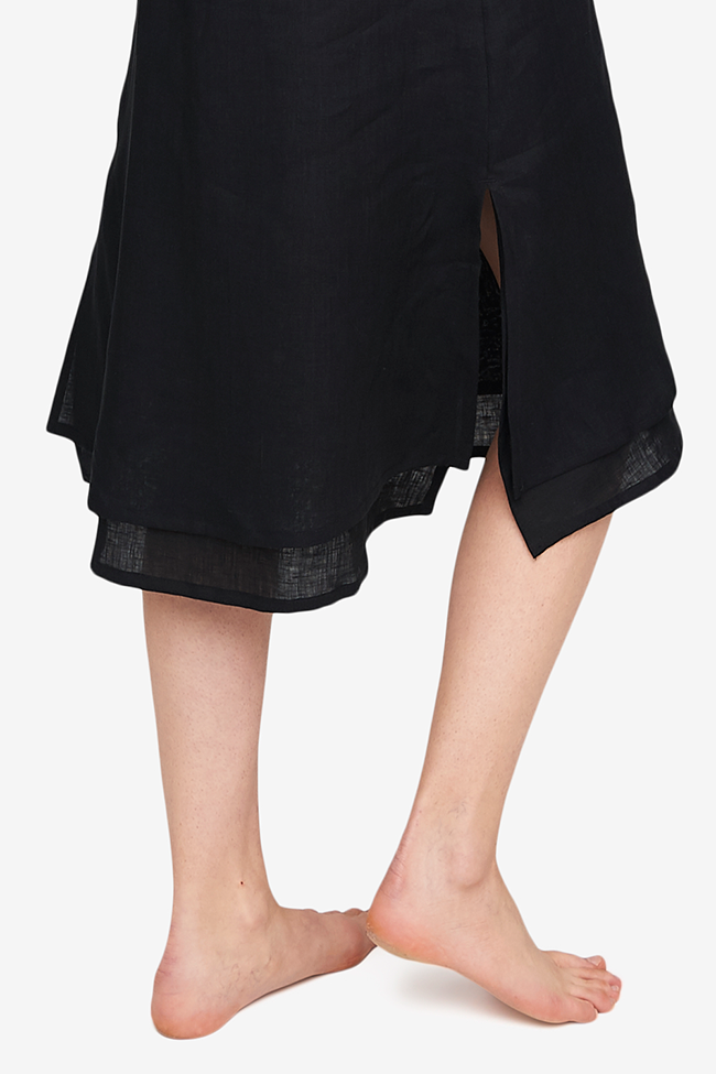 Two Layer Dress Black Linen