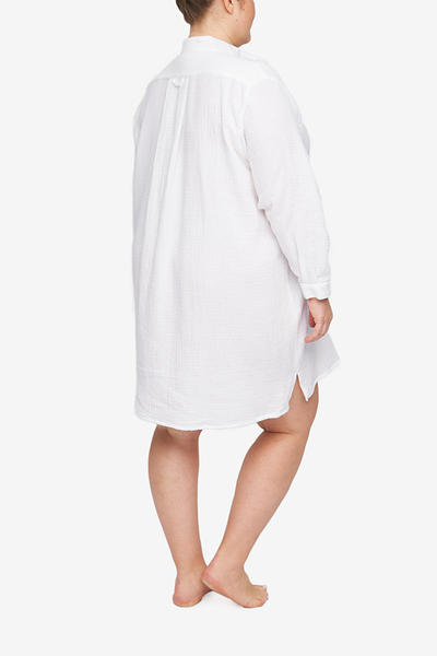 Short Sleep Shirt White Double Gauze PLUS