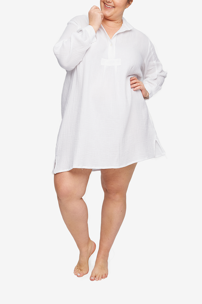 Short Sleep Shirt White Double Gauze PLUS