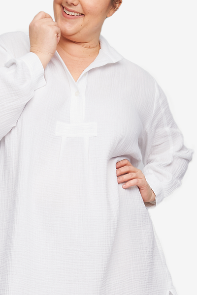 Short Sleep Shirt White Double Gauze PLUS