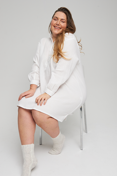 Short Sleep Shirt White Double Gauze PLUS