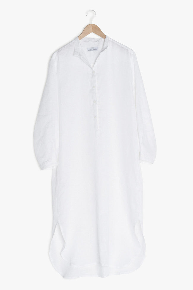 hanger view ankle length sleep shirt in white linen by The Sleep Shirt