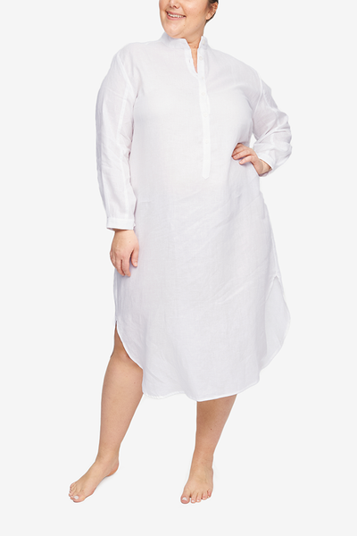 Ankle Length Sleep Shirt White Linen