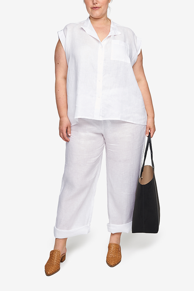 Set - Cuffed Sleeve Shirt and Lounge Pant White Linen