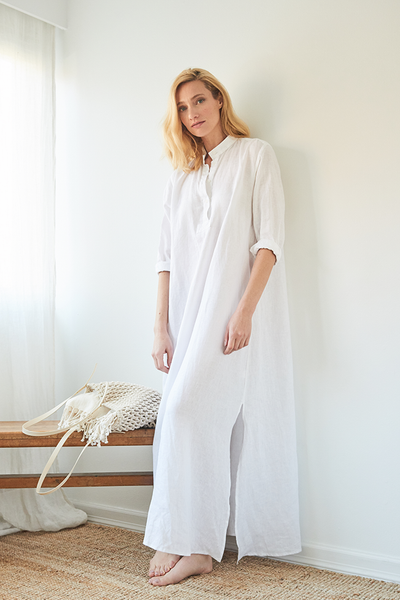 Full Length Sleep Shirt White Linen