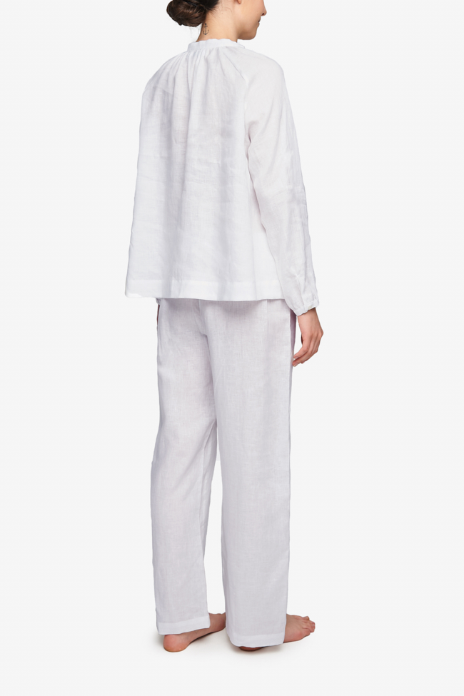 Gathered Neck Top White Linen