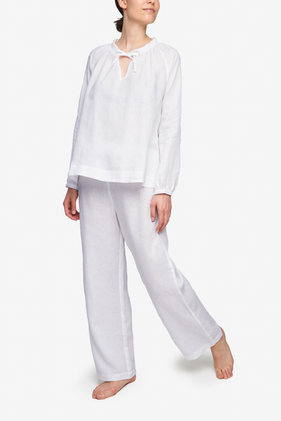 Gathered Neck Top White Linen