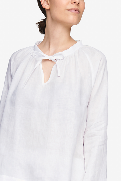 Gathered Neck Top White Linen