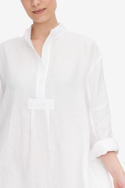 Long Sleep Shirt White Linen