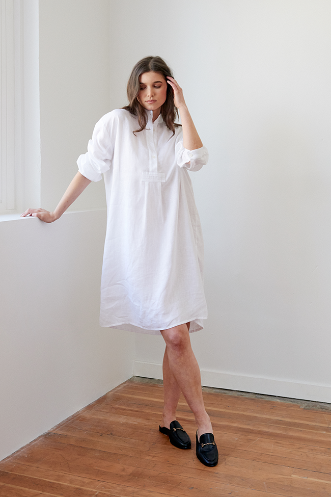 Long Sleep Shirt White Linen