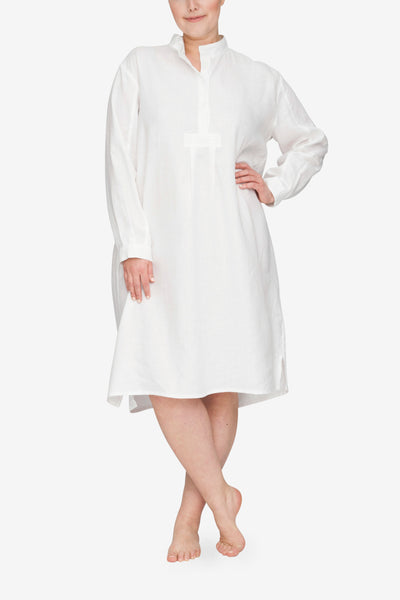 front view Plus size classic long sleep shirt white linen by the Sleep Shirt
