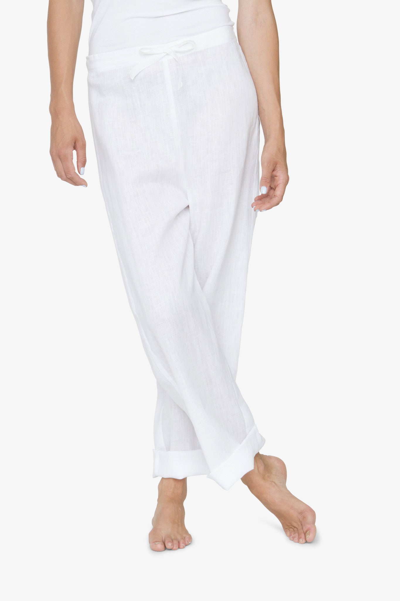front view classic lounge pants in white linen by the Sleep Shirt