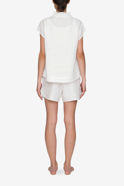 Shawl Collar Top White Linen