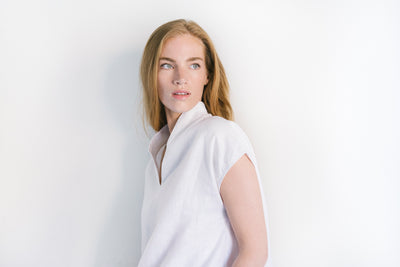 Shawl Collar Top White Linen