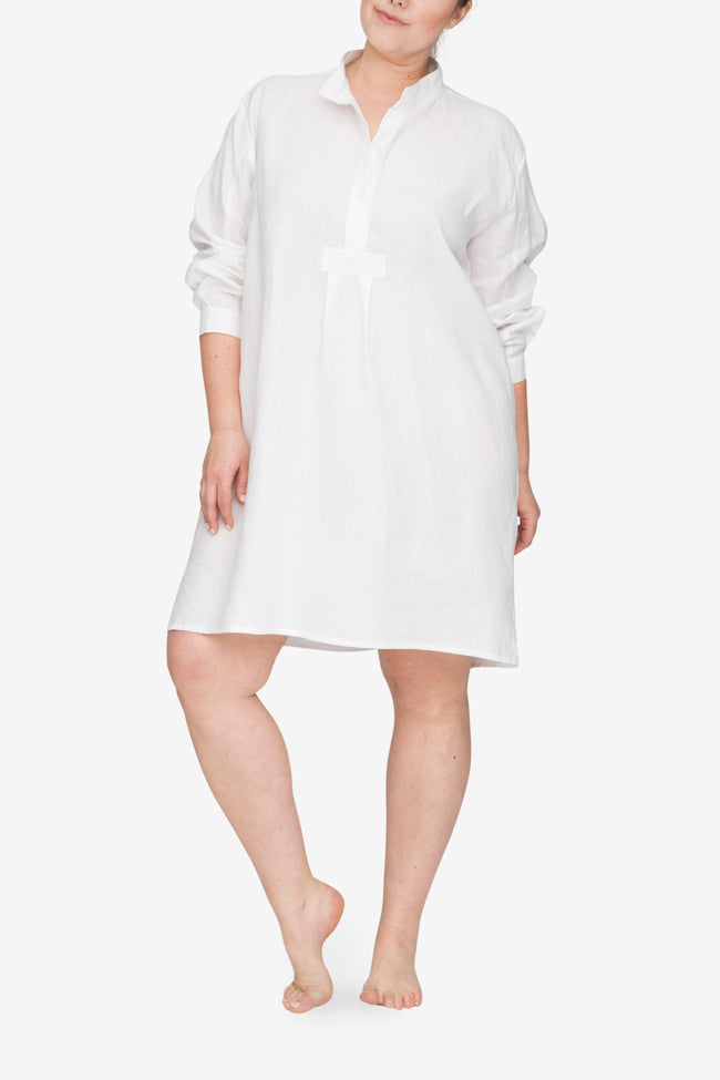 front view plus size classic short sleep shirt white linen by the Sleep Shirt