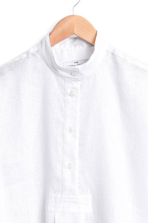 Short Sleeve Cropped Sleep Shirt White Linen | The Sleep Shirt