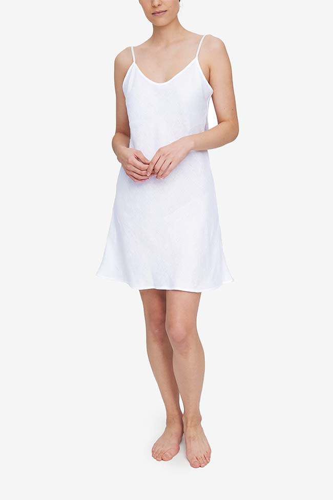 Short Slip Dress White Linen