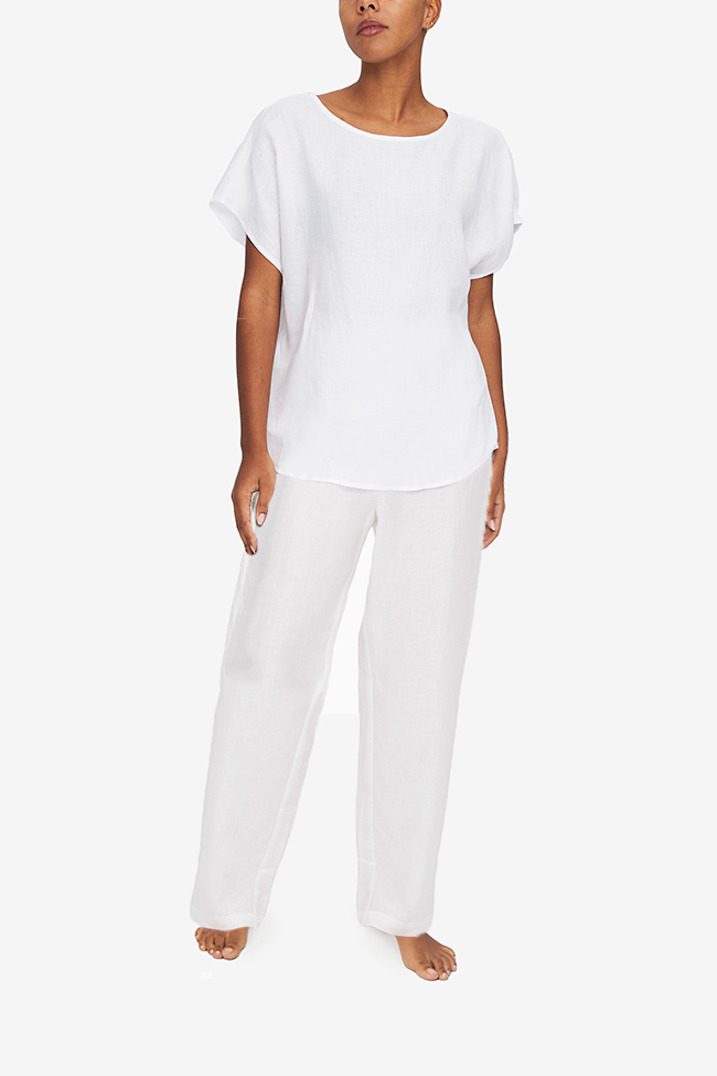 Set - Woven T-Shirt and Lounge Pant White Linen