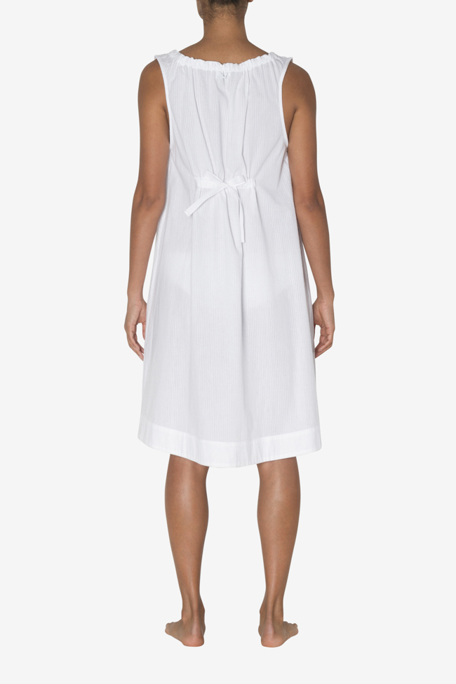 Sleeveless Nightie White Seersucker