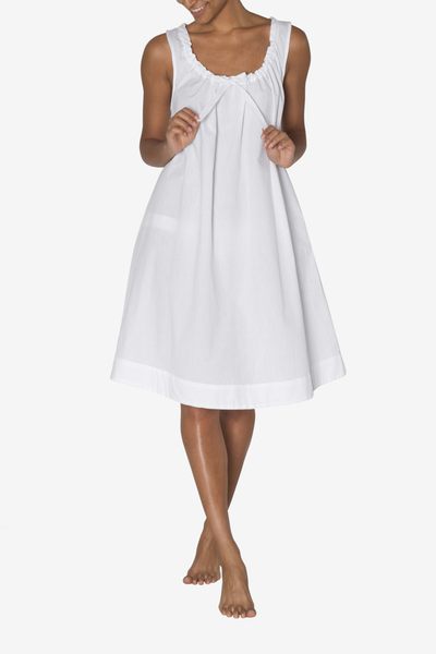 Sleeveless Nightie White Seersucker