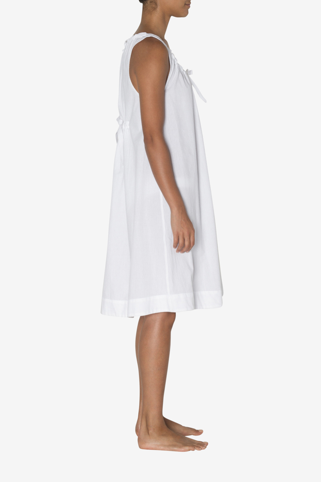 Sleeveless Nightie White Seersucker