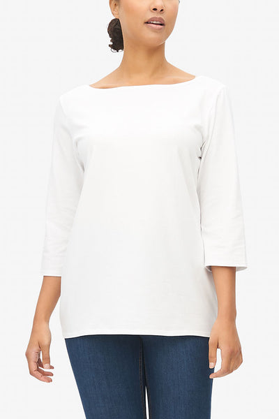 Boat Neck T-Shirt White Stretch Jersey