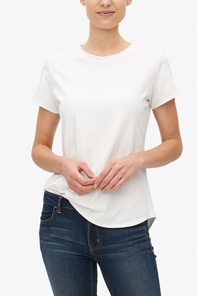 Short Sleeve Crew Neck T-Shirt White Stretch Jersey