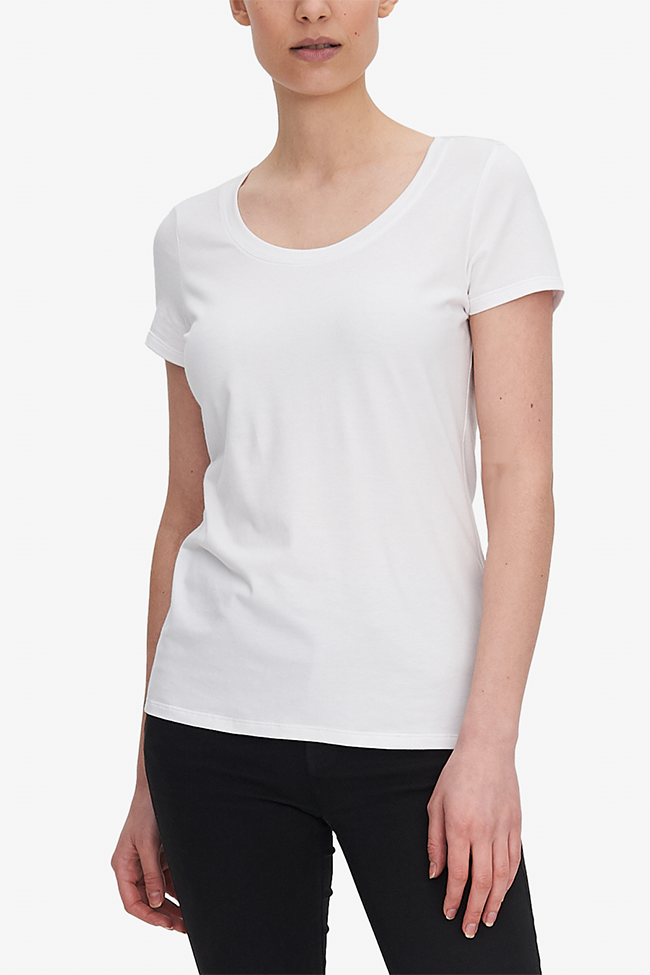 Short Sleeve Scoop Neck T-Shirt White Stretch Jersey