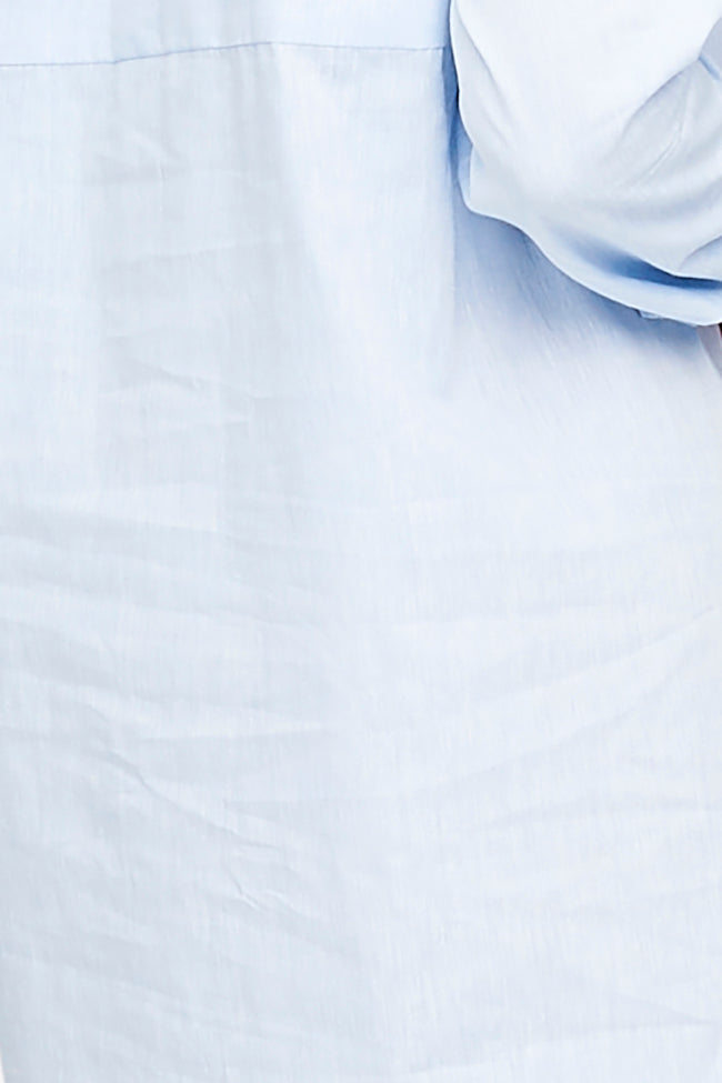 Short Sleep Shirt Sky Blue Linen Blend PLUS