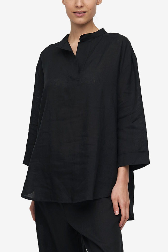 Slip On Top Black Linen